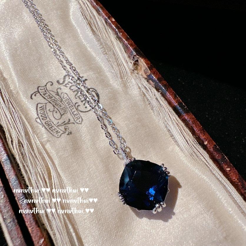 Sri Lanka Sapphire Necklace, Sotheby'S, 18K Gold Plated, Royal Blue Fat Square Zircon Ring, Combination