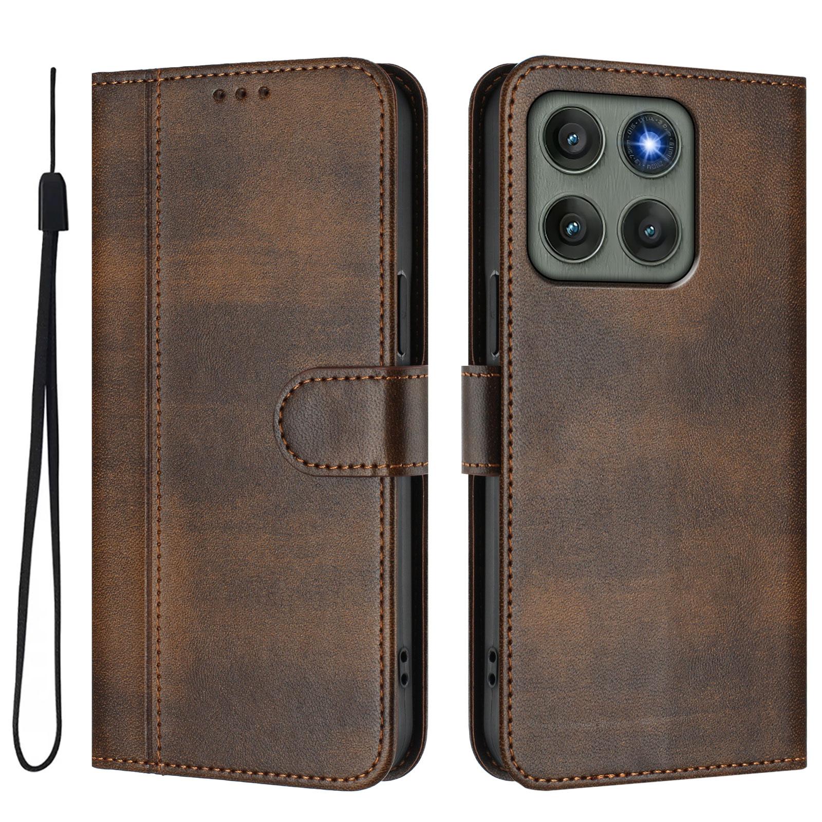 

For Motorola Edge 60 Pro 5G Cases Wallet Stand Retro Texture Leather Phone Cover with Lanyard Brown