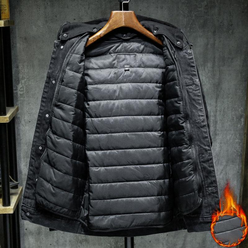 Autumn and Winter Clothing Padded and Thickened Denim Men's Hooded Casual Versatile Workwear Functional Jacket Tops Plus Size