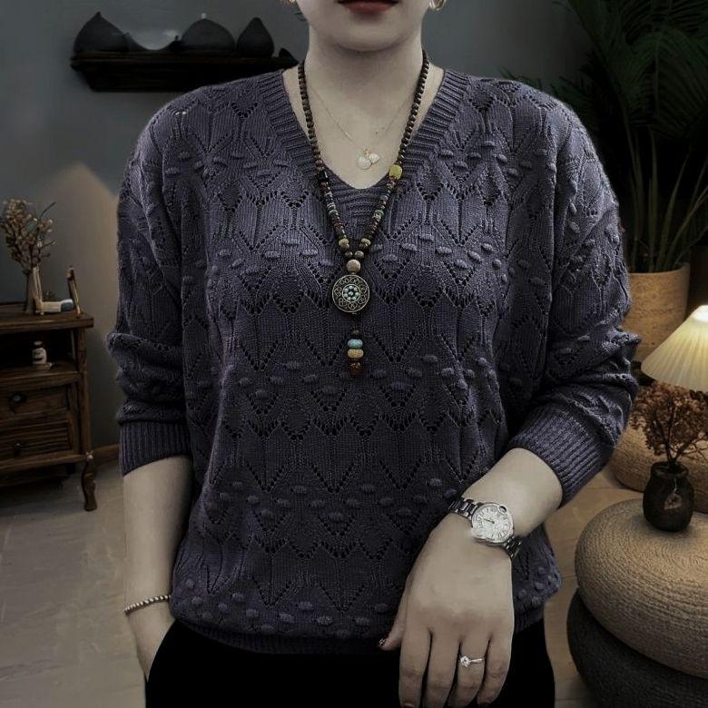 Mote Vestlig Stil V-hals Hul Tynn Temperament Bluse Genser Allsidig Langermet Høst