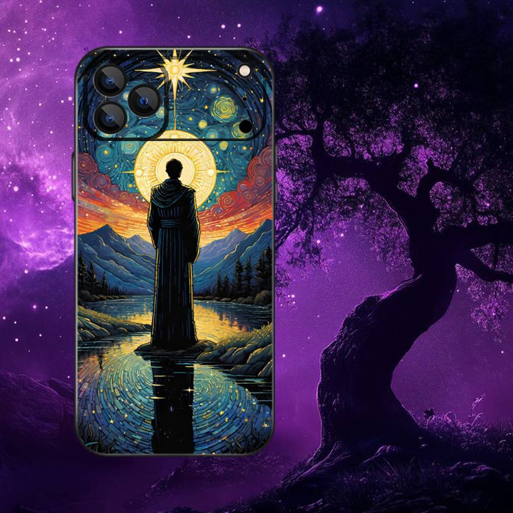 Starry Sky Art Trees Phone Case For iPhone 17,16,15,14,13,12,11,Pro Max,XSX,,XR,SE,Mini,8,7,Soft Silicone Black Cover