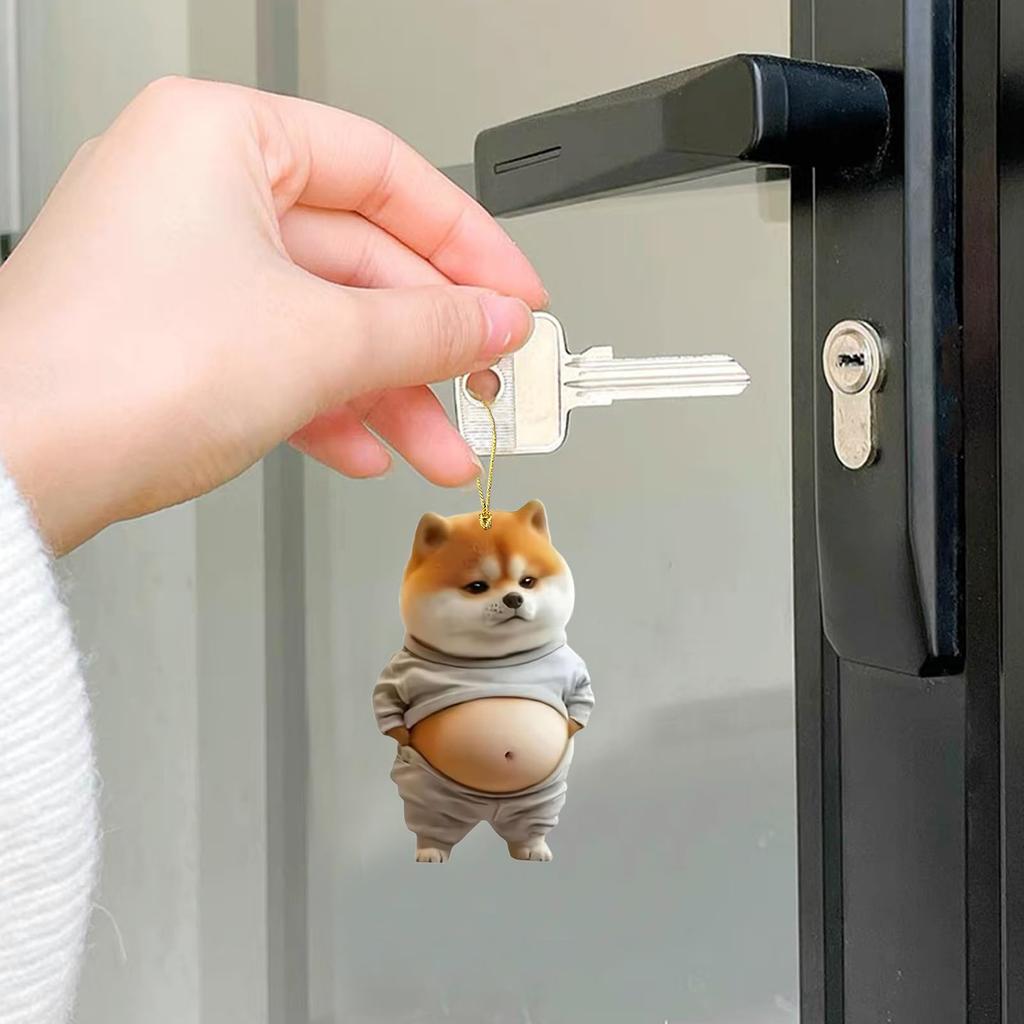 Deb Dog Mascot Chubby Dog Keychain Belly Cock Plush Car Rear Mirror Decoration Dashboard