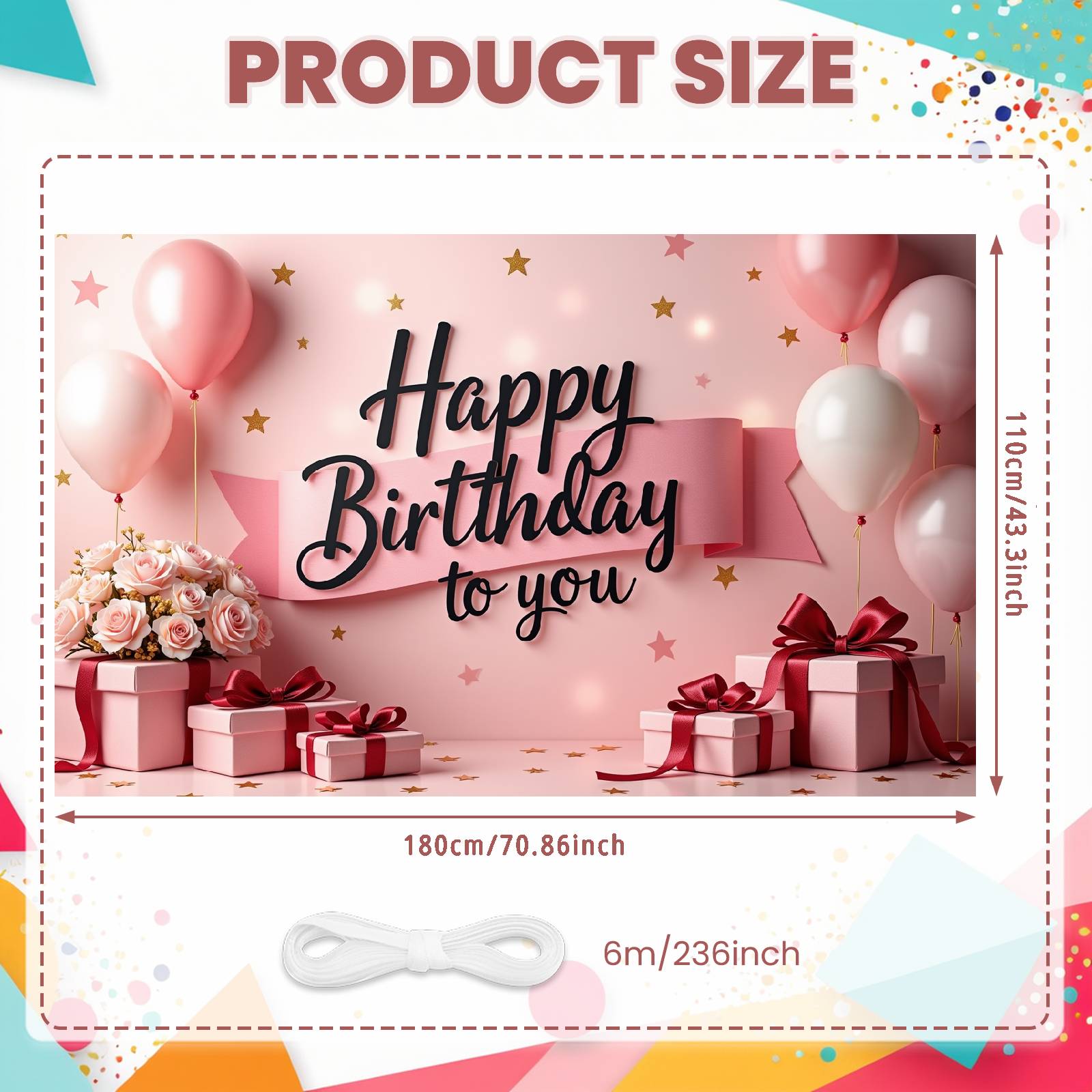 

Pink Birthday Banner Balloon Design Banner Celebration Display Gold Star Accent Party Decor Banner For Female Birthday Family