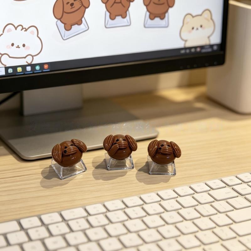 DIY 3D Cute Animal Keycaps 10PCS Creamy Style Cross-Shaped Universal Key Accessories for Home Mechanical Keyboard Use