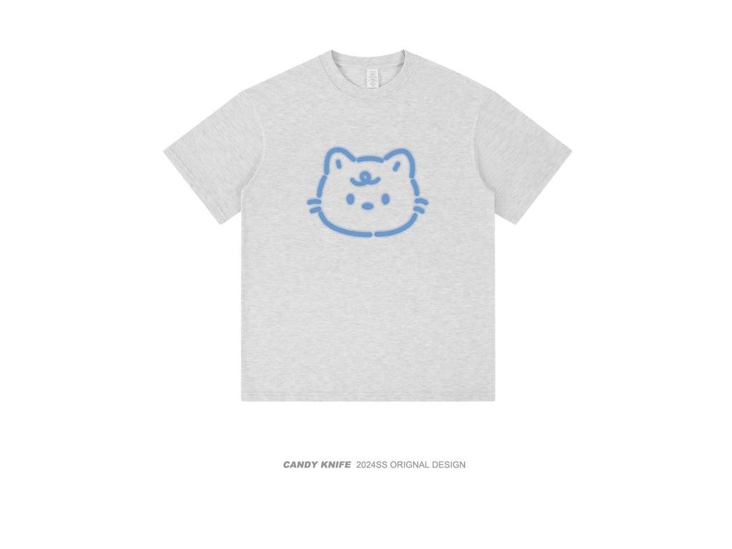 Blurred Lines Dog Print Unisex Streetwear T-Shirt: Trendy & Loose Fit for Couples