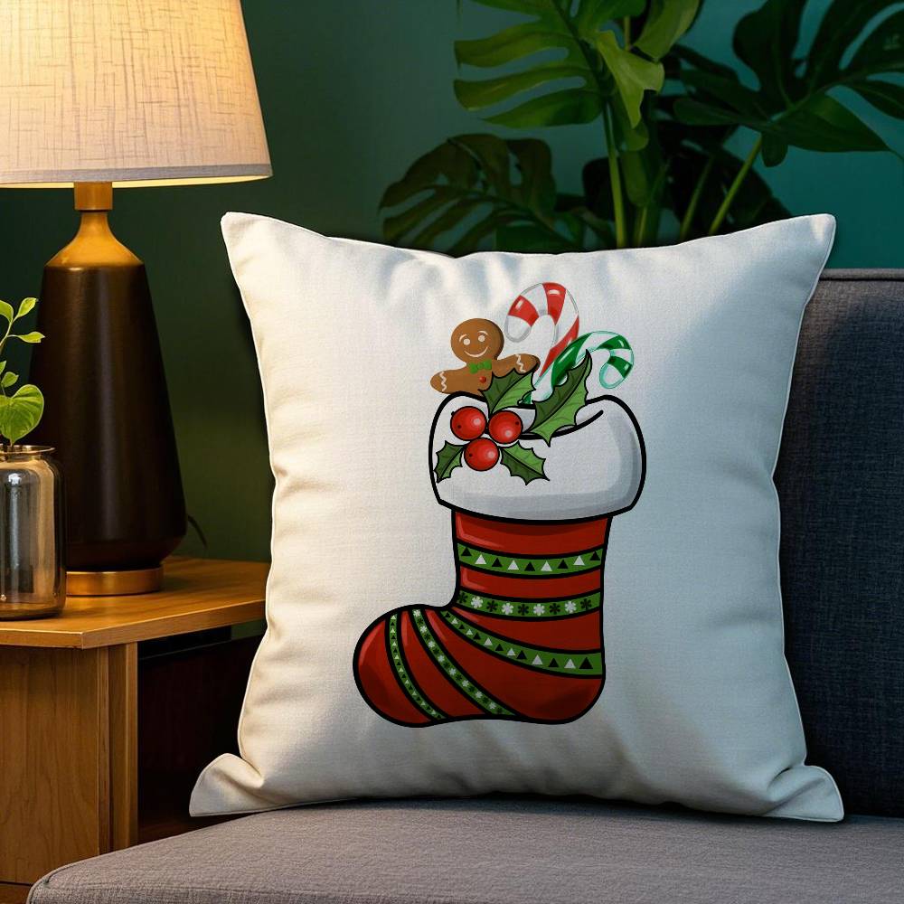 Red Socks Merry Chrismas Pillow Case Sofa Living Room Bedroom Double-sided Printing Square Cushion Nap Time Cushion Cover