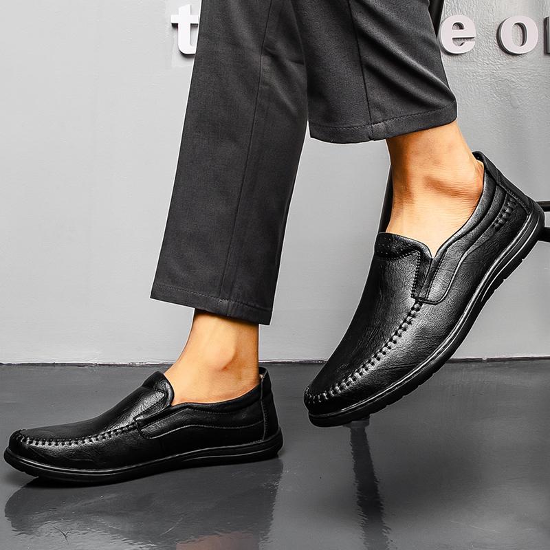 Fashion Genuine Leather Men Shoes Luxury Brand 2025 Casual Slip on Formal Loafers Men Moccasins Italian Black Male Driving Shoes Brown