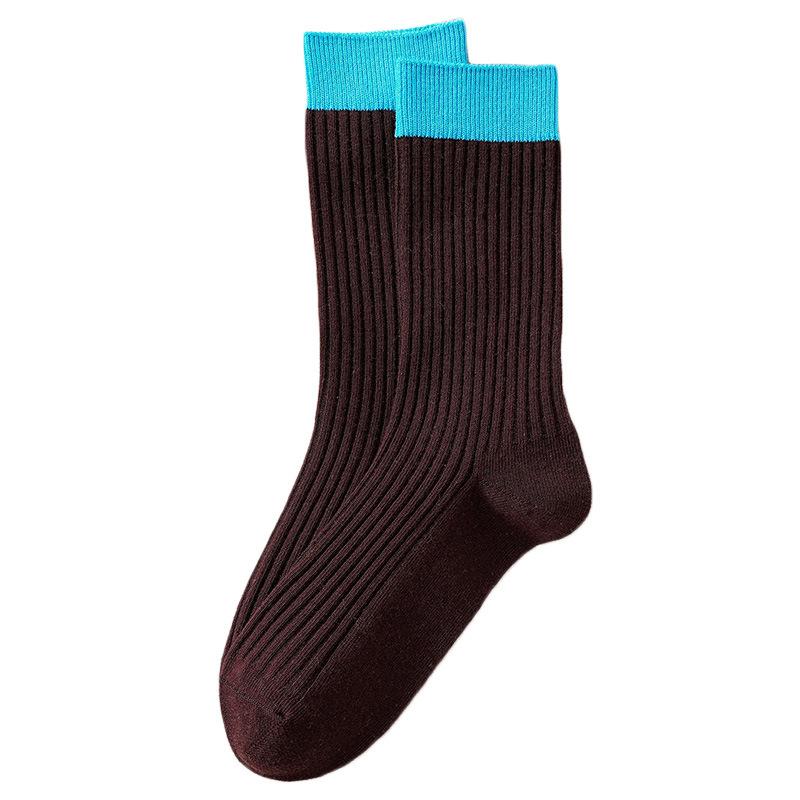 Retro Contrasting Socks Pure Cotton Tube Socks Season Dongdaemun Internet Celebrity Double Needle Boneless Pile Socks
