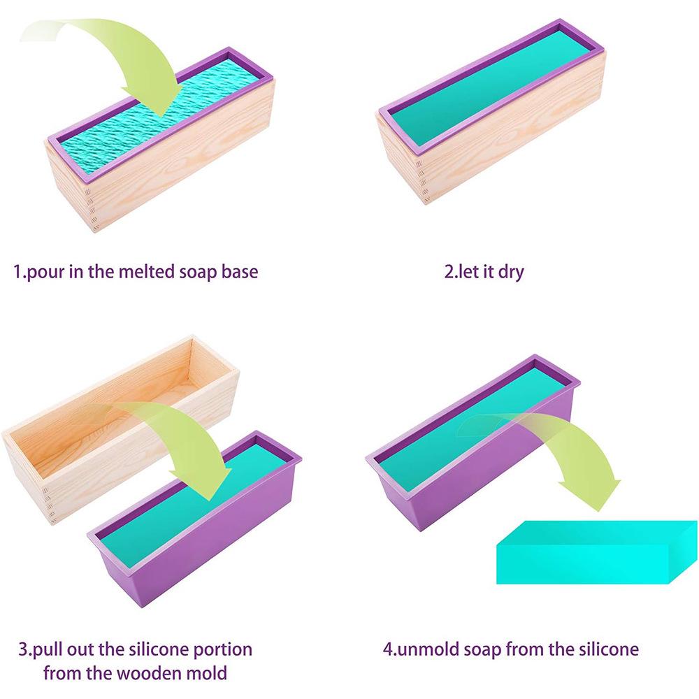 1200ml Silicone Soap Mold with Wooden Box & Cutter - DIY Soap Making Tool Set