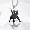 Titanium Steel Scared Cat Necklace For Women Men Korea Fashion Kpop Black Cat Pendant Sweater Chain Couple  Party Gift