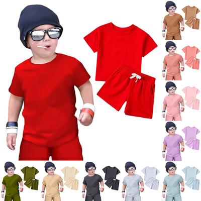 Kids' Solid Color Set - Short Sleeve & Shorts 2-Piece Outfit