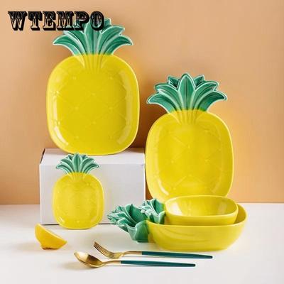 Prato de frutas criativo abacaxi cerâmica sobremesa prato conjunto doméstico adorável personalizado prato jantar salada sobremesa