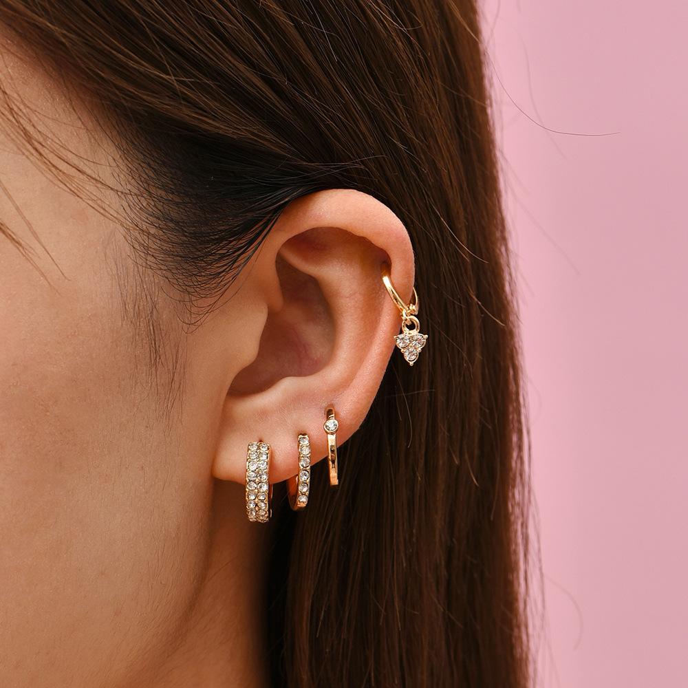14K gold full diamond colored zircon stud earrings micro-inlaid colored diamond earrings 10-piece set earrings set earrings