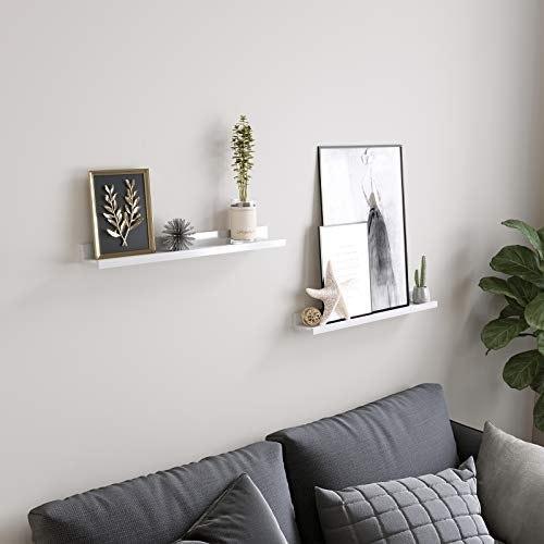 Floating Shelves Set of 2, LEADGE Wall Shelves with High Gloss Finish, 60 X 10 Cm, for Pictures and Books, Living Room, Kitchen