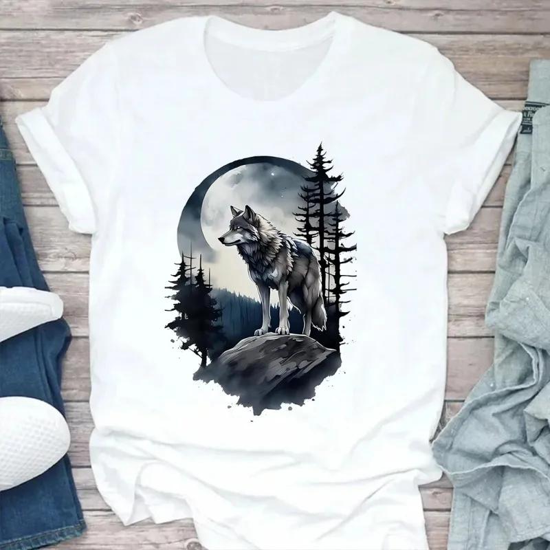 Ink Wash Style Natural Scenery Short Sleeve Summer Street Sun Rise and Sunset Painting Printed Tshirt Clothing Tops