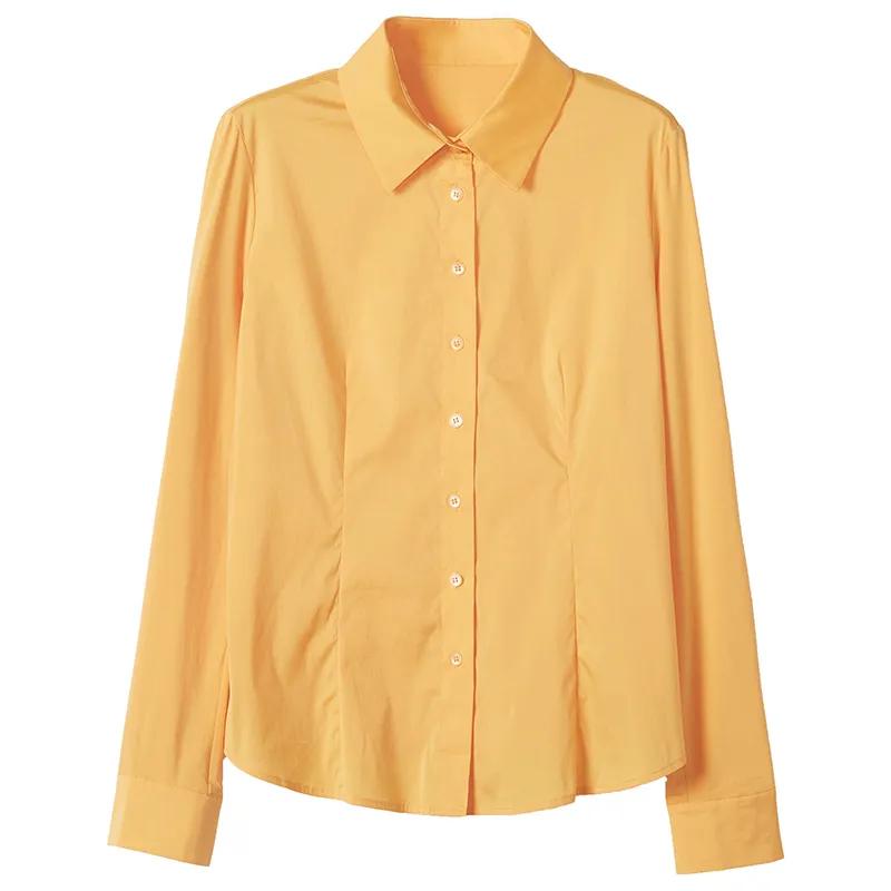 

Solid Color Shirt New Style Stand Collar Single Breasted Long Sleeve Slim Fit Versatile Casual Top S