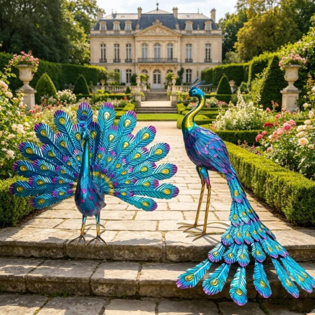 Metal Peacock Statue Weather-Resistant Avian Garden Sculpture