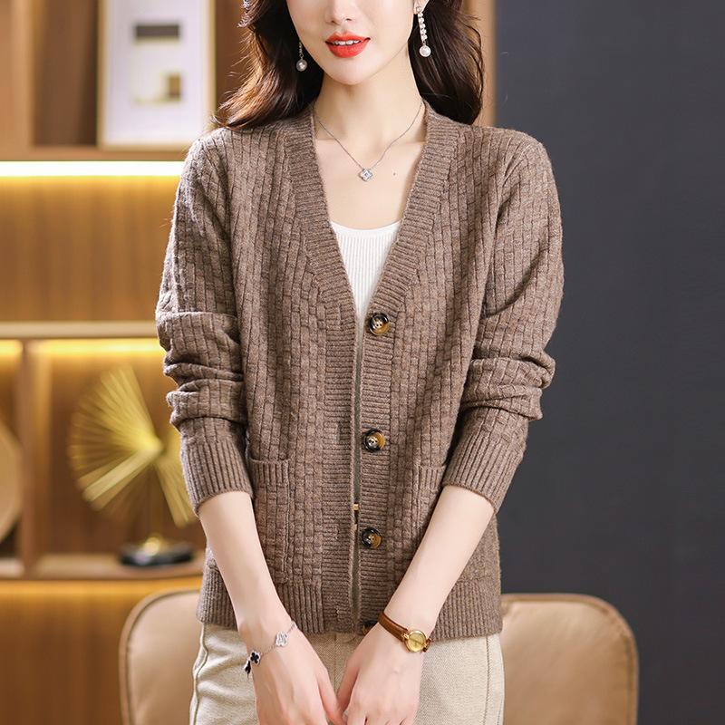 Pulover Cardigan de Toamnă și Iarnă pentru Femei de Vârstă Mijlocie Mărimi Mari, Palton Tricotat pentru Tineret