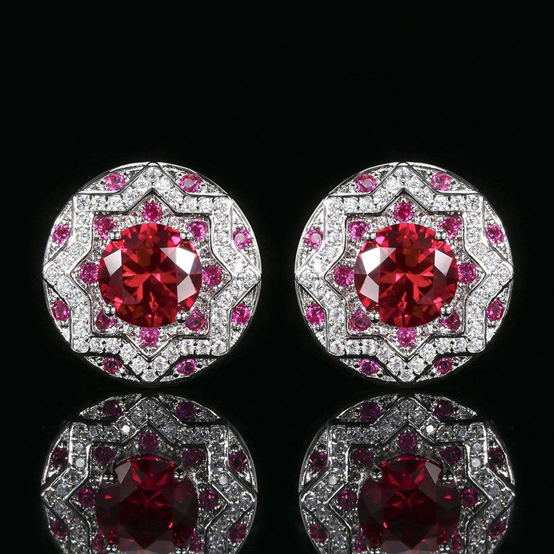 Jewelry Copper Bottom Gold-Plated Simulation Red Corundum Round Temperament Light Luxury Women 10-8Mm