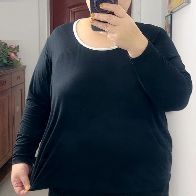 

Plus Size Women s Long Sleeve Modal Feel Round Neck Top - Fits Up to 300 Jin - Big Red 4XL (120-150 jin) чорний