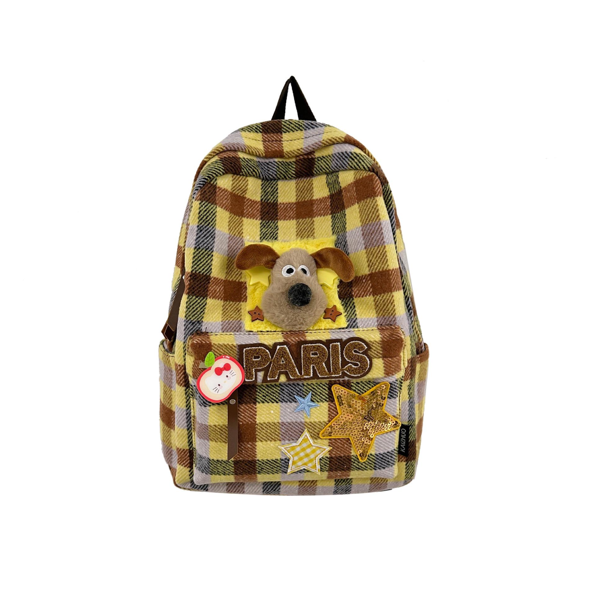 

Школьные сумкиНовая ретро клетка для женского рюкзака для средней школы для студенток колледжа Рюкзак для путешествий в стиле японского инс для студентов жёлтый