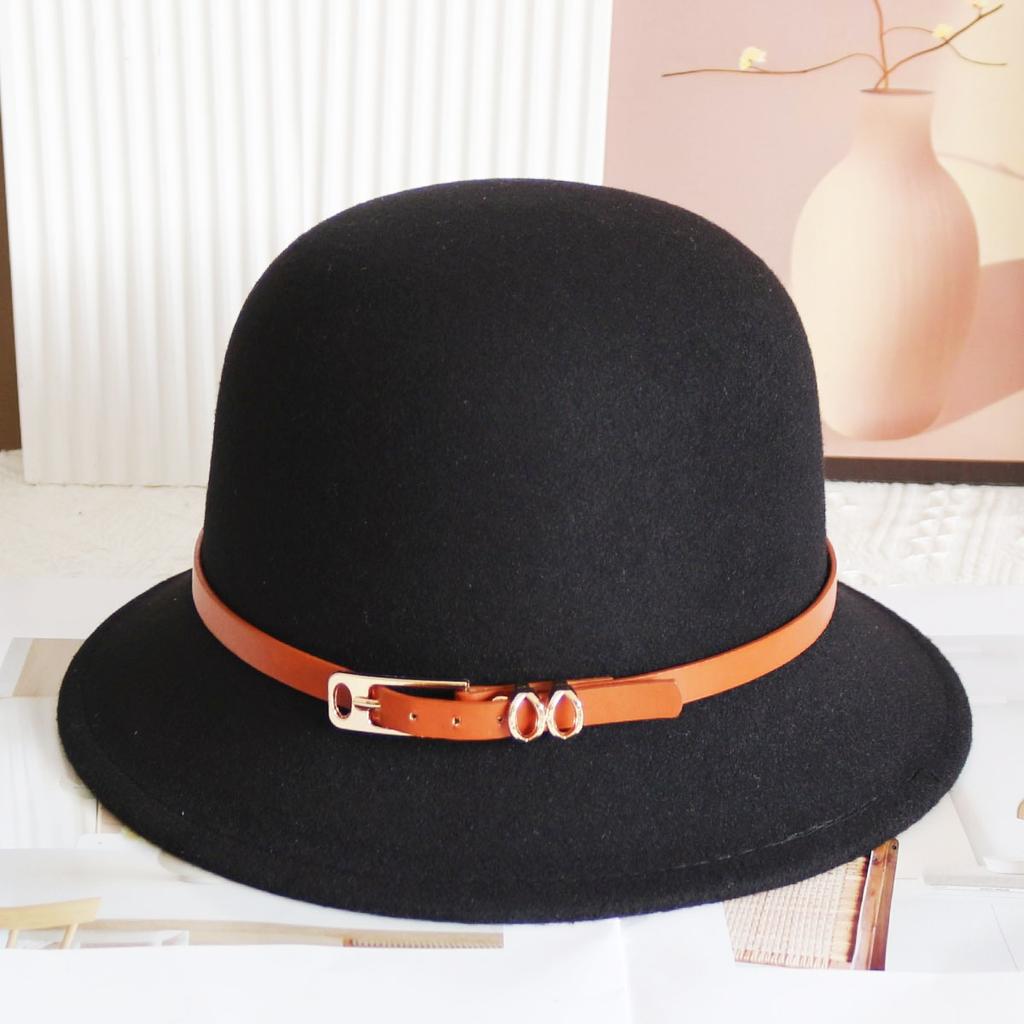 Hat Women's Autumn and Winter Wool British Thermal Basin Hat Foreign Style Short Brim Show Small Face Foldable Bucket Hat Tide