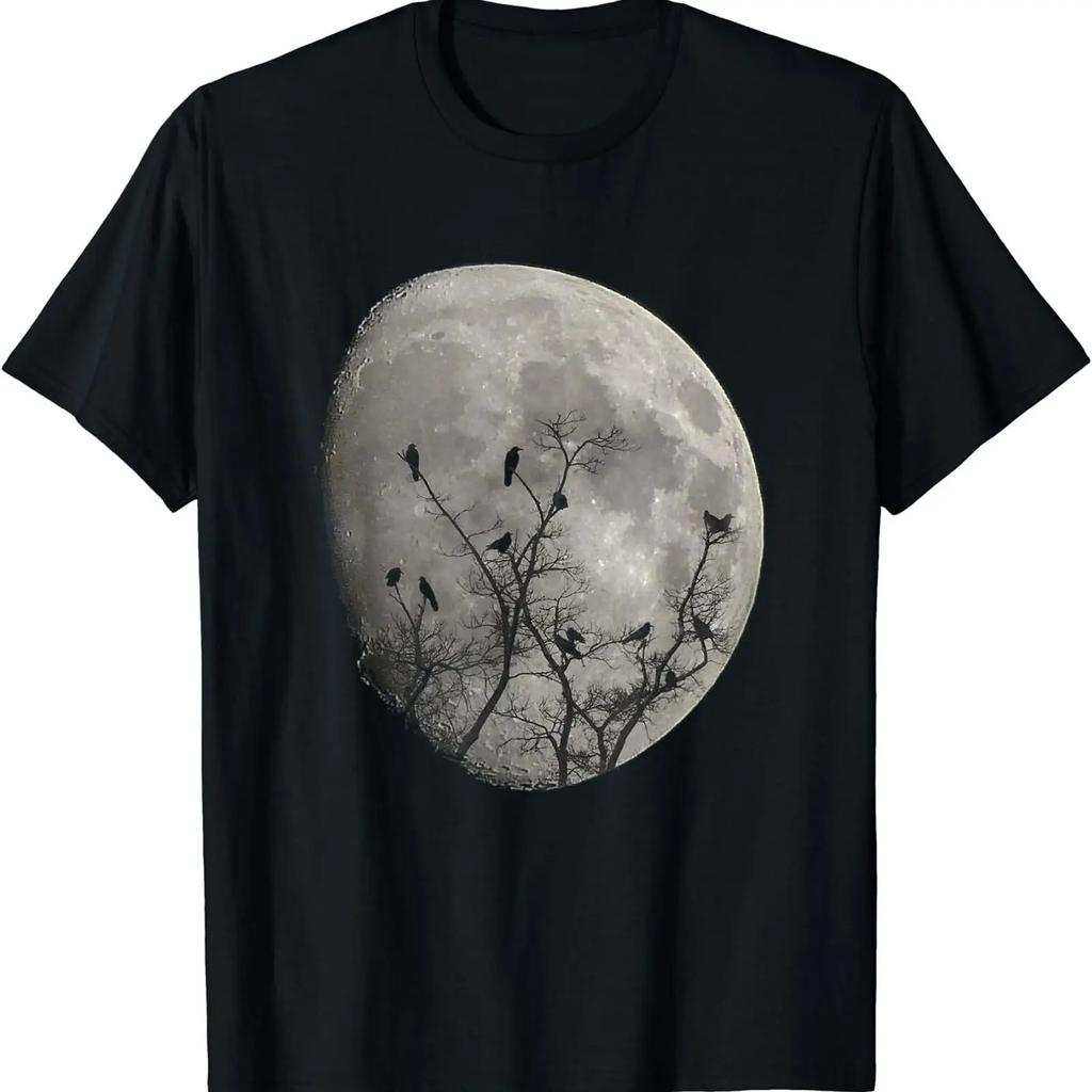 NEW LIMITED Moon Raven Gothic Crows Silhouette s T Shirt S XL vintage Washed streetwear Casual homme designer clothes Unisex