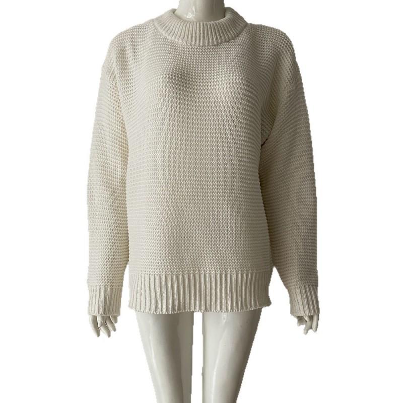 Womens Loose Knit Sweater Pullover Round Neck Solid Color Long Sleeve Casual Top Winter