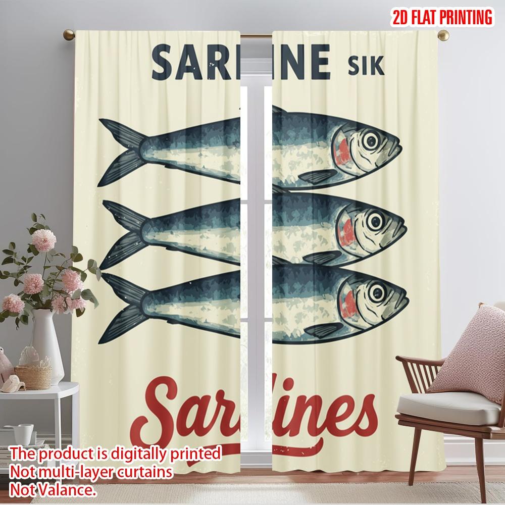 

2pcs 2D flat printing Party Curtain Sardine Fish Fabric Without Electricity Festive Curtains Use for Living Room Outdoor Decor 52.50×116.00 CM 2pcs