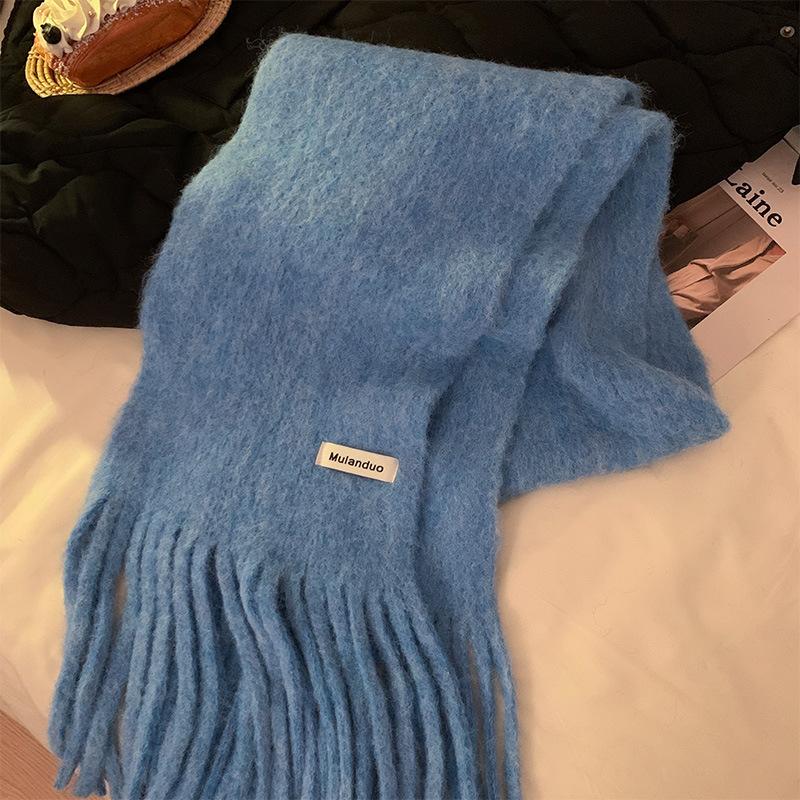 Women Long Scarf 175x30cm Solid Color Thickened Soft Warm Fluffy Winter Scarves Female