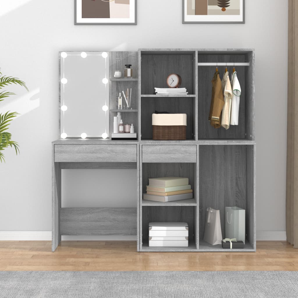VidaXL LED Vanity Table with Cabinets Grey Sonoma Wood Based Material