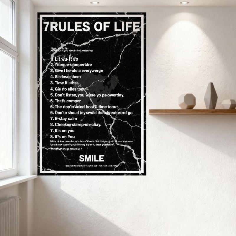 7 Rules of Life Black White Marble Texture Metal Tin Sign Edgy Street Art Graffiti Style Wall Decor for Home Bar Man Cave Aesthe