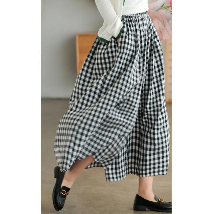Women's Plus Size Plaid Skirt Pants Loose Casual Wide Leg Office Pants