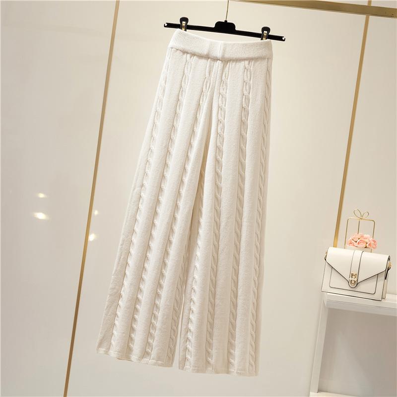 

Зимние трикотажные брюки с широкими штанинами, женские свободные трикотажные брюки прямого покроя, повседневные укороченные M