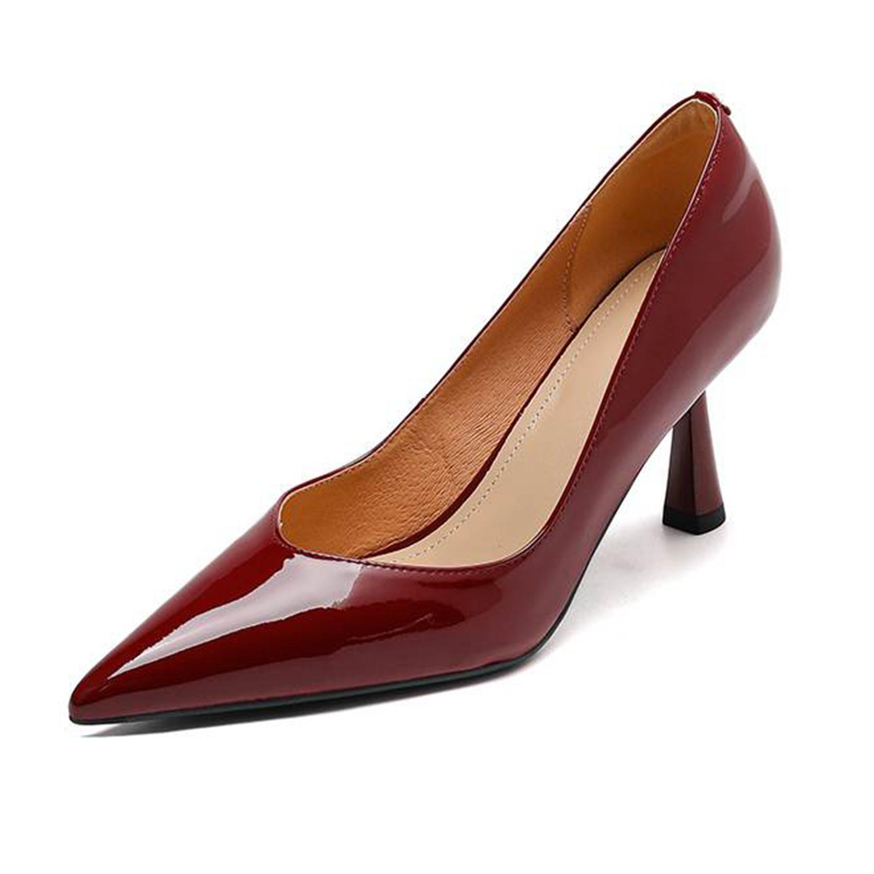 

Krazing Pot Cow Skin Summer Autumn Thin High Heels Party Shoes Women Pointed Toe Wedding Pumps 34 винний