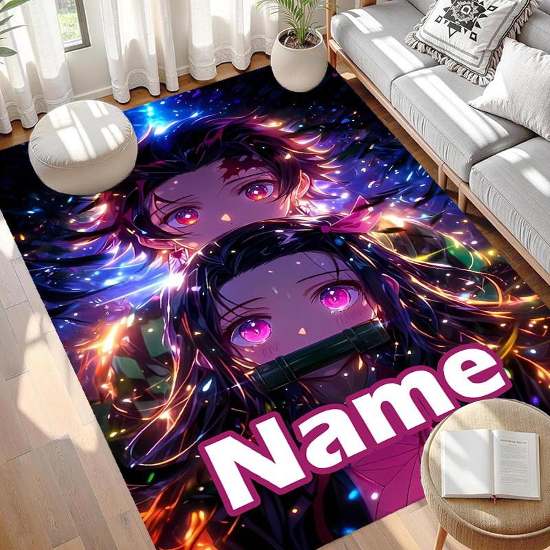 Custom Name Personalized Demon Slayer Print Carpet, Versatile Home Decor Rug, for Playroom, Apartment, Balcony, Entryway, Hallway Gift