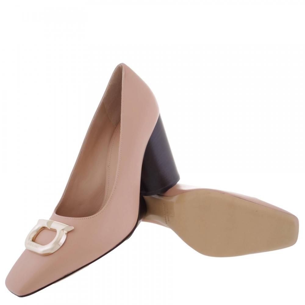 Salvatore Ferragamo Pania Pump With Bejeweled Gancini Ornament Bone