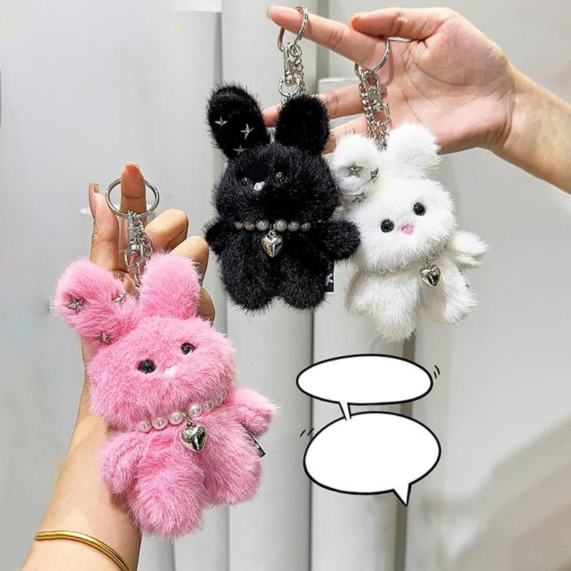 Bunte Stern-Kaninchen Schlüsselanhänger Plüsch Taschenanhänger Handgefertigter Schlüsselanhänger Bastelbedarf zur Dekoration von Rucksäcken und Schlüsseln