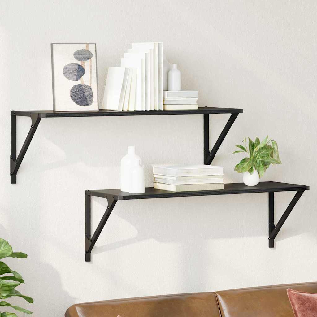 Wall Shelves 2 pcs Black Oak Effect 80 x 25 x 25.5 cm