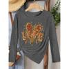 Camouflage LOVE Heart-print long-sleeve vintage round-neck shirt T Fresh and natural style loose-fitting shirt2026Elegant spring and autumn party