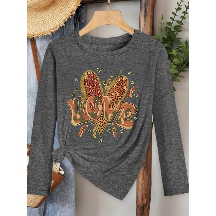 Camouflage LOVE Heart-print long-sleeve vintage round-neck shirt T Fresh and natural style loose-fitting shirt2026Elegant spring and autumn party