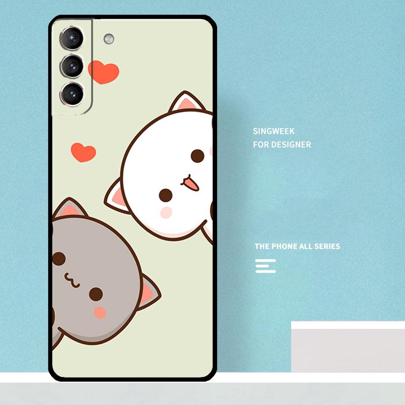 Mochi Peach Cat Case For Samsung Galaxy S23 S24 Ultra S22 S21 Plus Note 10 Note 20 S9 S10 S20 S21 FE Cover