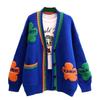 Contrast Color Small Flower Sweater Jacket New Loose Lazy Style Western Style Knitted Cardigan