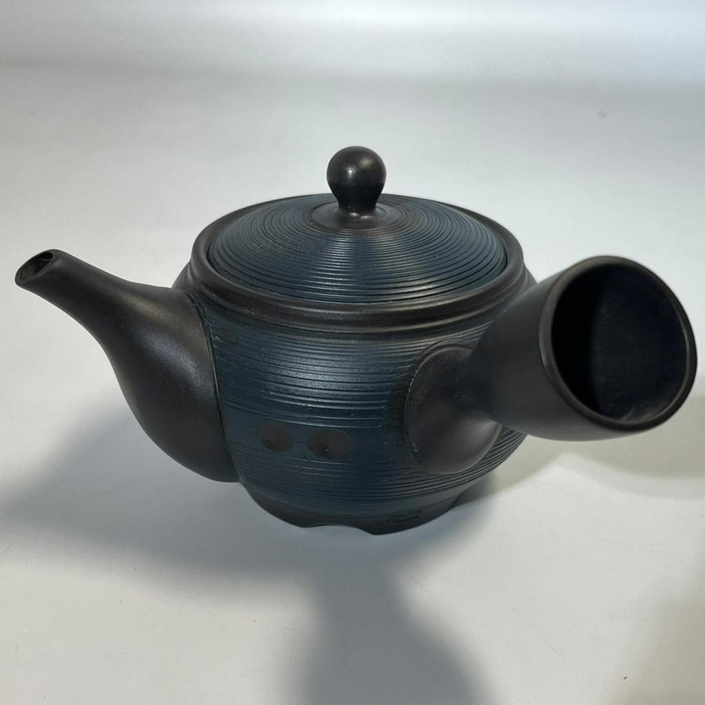 Japanese Tosai Tosei Black Mud Blue Lined Teapot (with Obi Net) T93308500