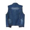 Women's Y2K Vintage Sleeveless Denim Jackets Ripped Lapel Neck Button Down Denim Vest  with Pockets