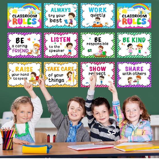 Sereliy 12PCS Classroom Rules Posters Behavior Educational Manners Chart Positive Expectation Poster for Kindergarten Primary Classroom Bulletin