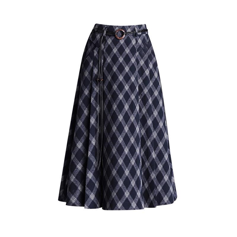 Spring 2026 Grid Pleated High-Waist A-line Midi Skirt - New Arrival, Perfect for Draped Commute Fashion