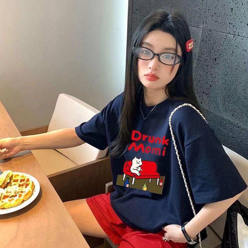 

White ice silk top women s spring and summer new products are hot, cartoon printed short-sleeved T-shirt 2XL