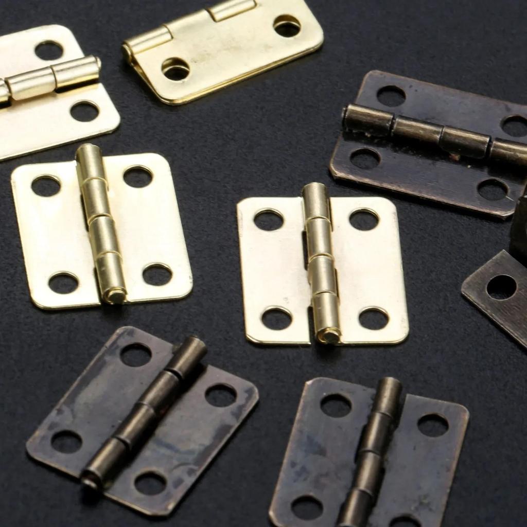 50pcs/box Hinges + 200 Screws Iron Golden/Antique Bronze 4 Holes Durable Furniture Hardware 16*13mm Mini Rounded Hinge Decor