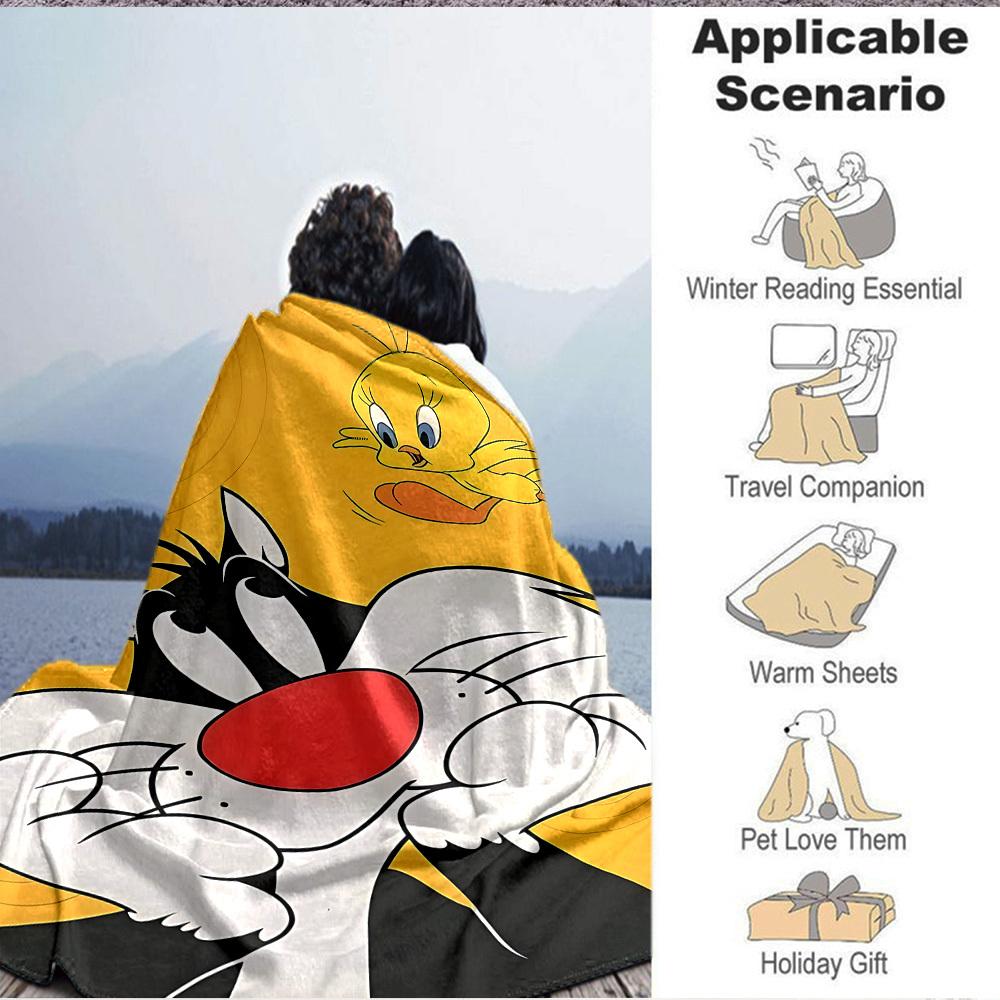 1pc Sylvester Tweety Looney Tunes Flannel Throw Blanket Lightweight Soft Warm All Season Blanket for Sofa, Bed, Travel,L1029020